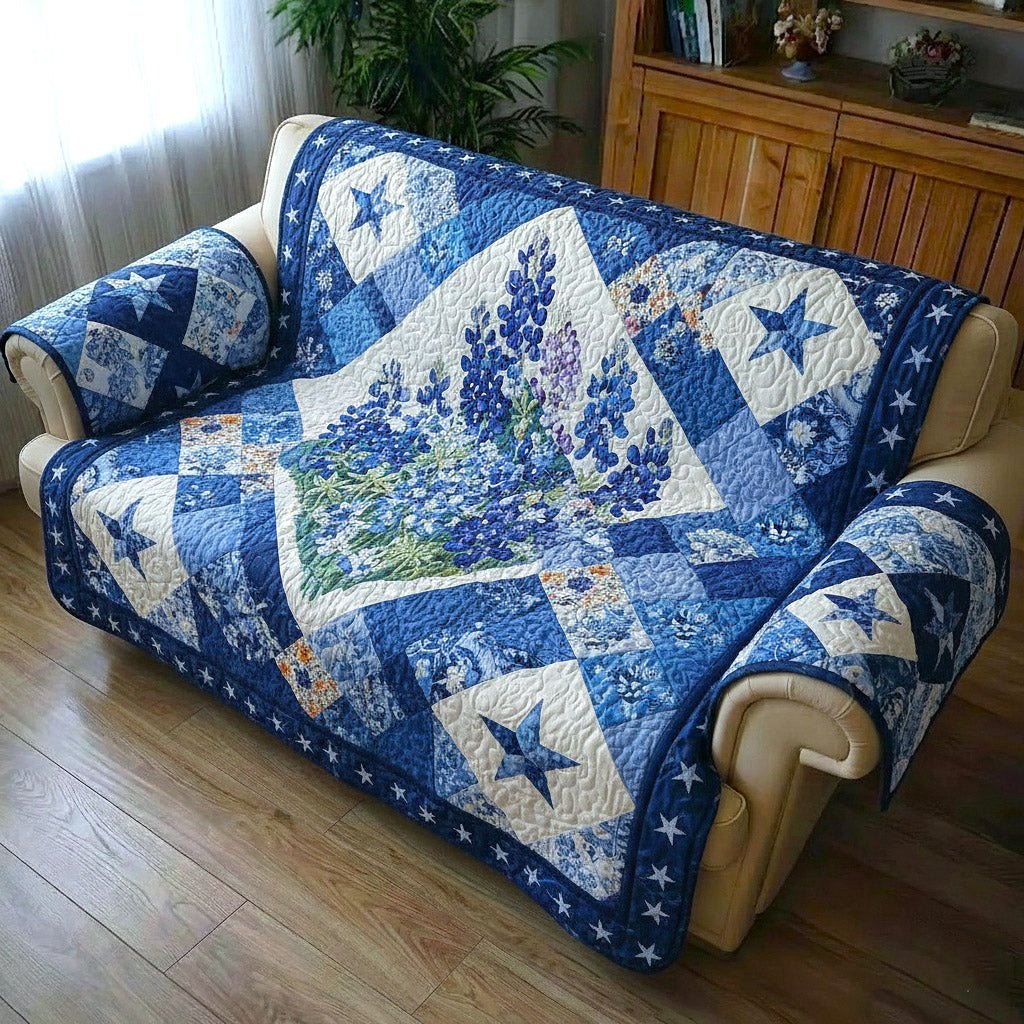 Star Blocks in Blue and White Sofa Cover