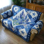 Star Blocks in Blue and White Sofa Cover