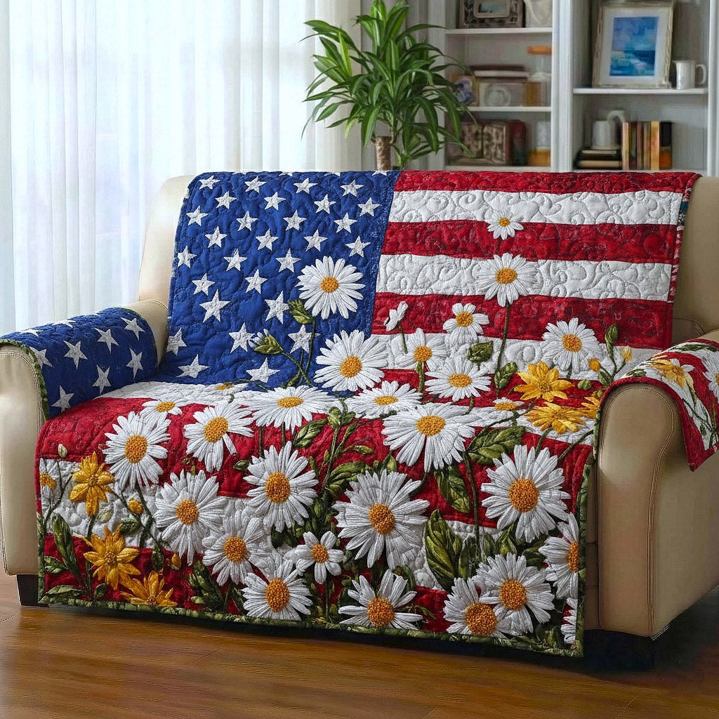 Stars and Stripes with White Daisies Sofa Cover