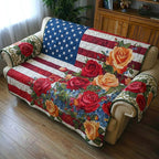 Stars and Stripes with Red Roses Sofa Cover