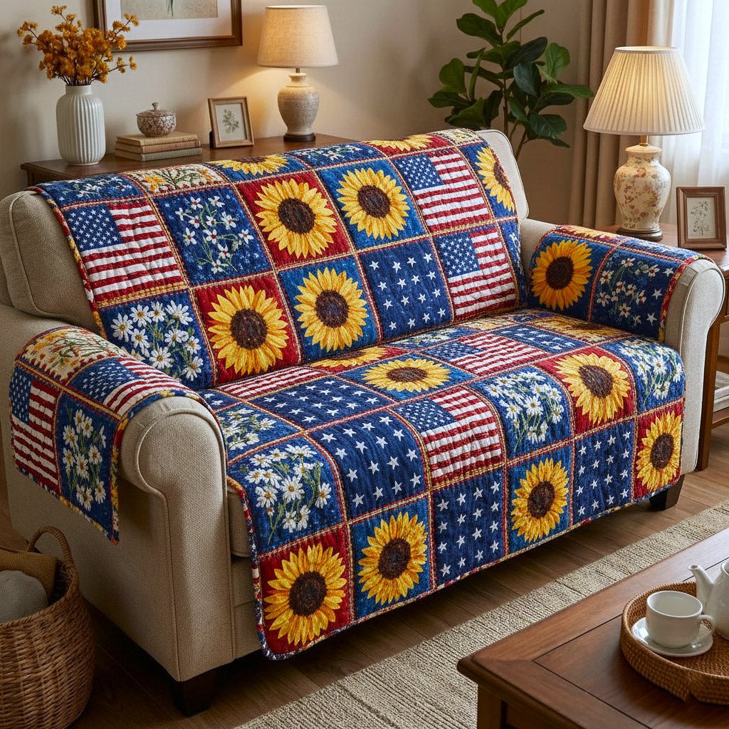 Flag Patchwork with Sunflowers Sofa Cover