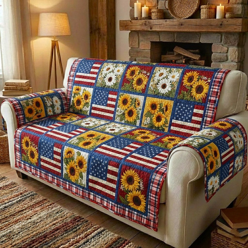 Flag Squares and Sunflower Patches Sofa Cover