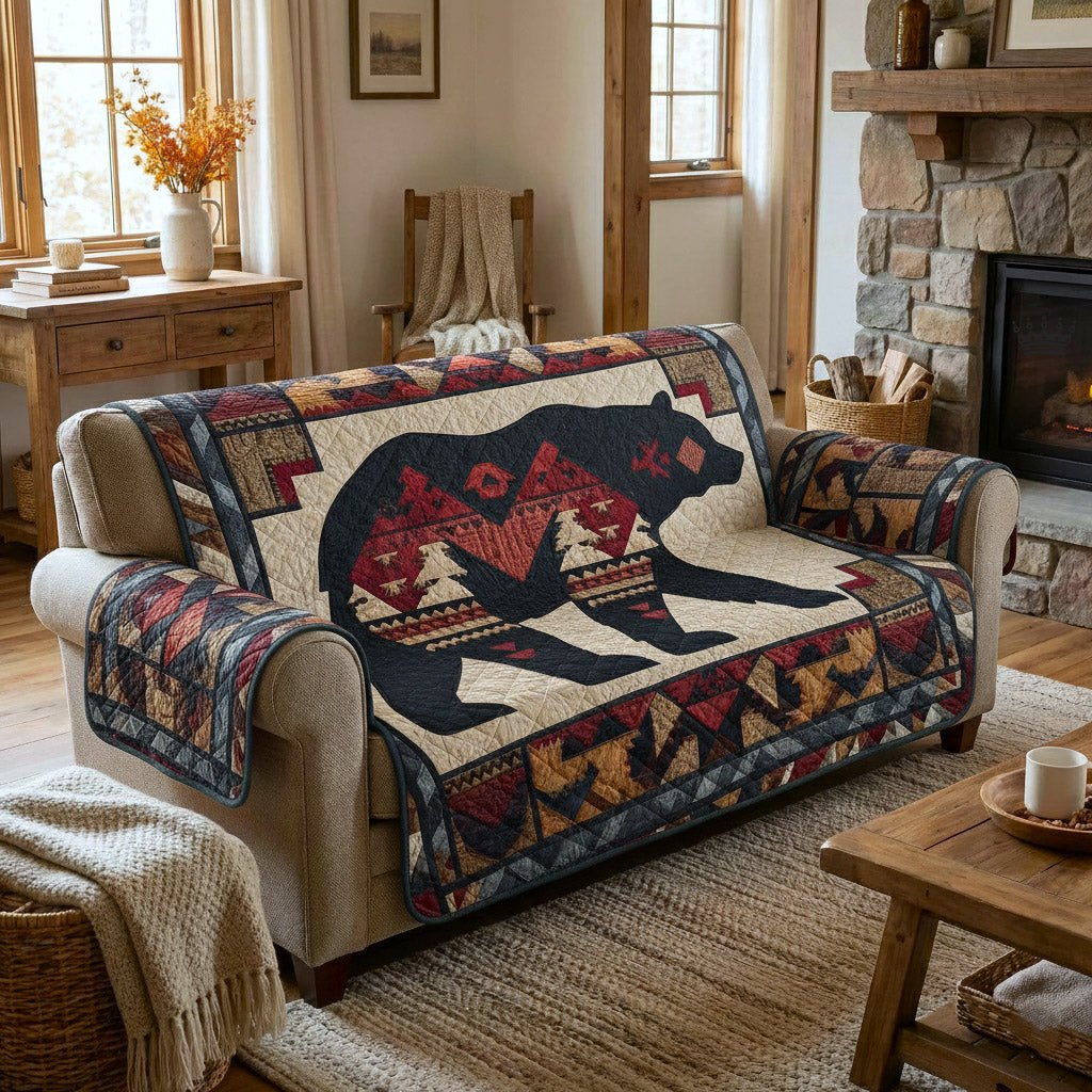 Bear Silhouette on Red and Navy Sofa Cover
