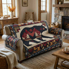 Bear Silhouette on Red and Navy Sofa Cover