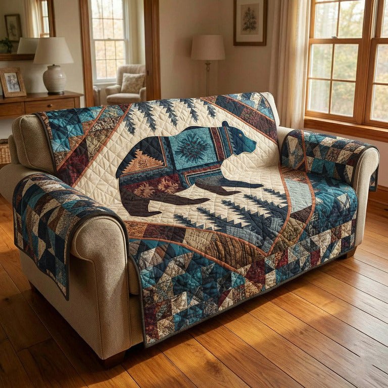 Bears on Teal Southwest Pattern Sofa Cover
