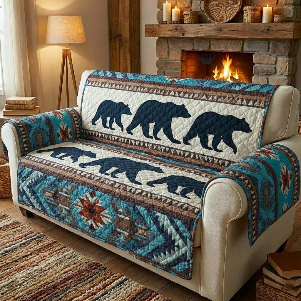 Bear Silhouettes on Blue and Cream Sofa Cover