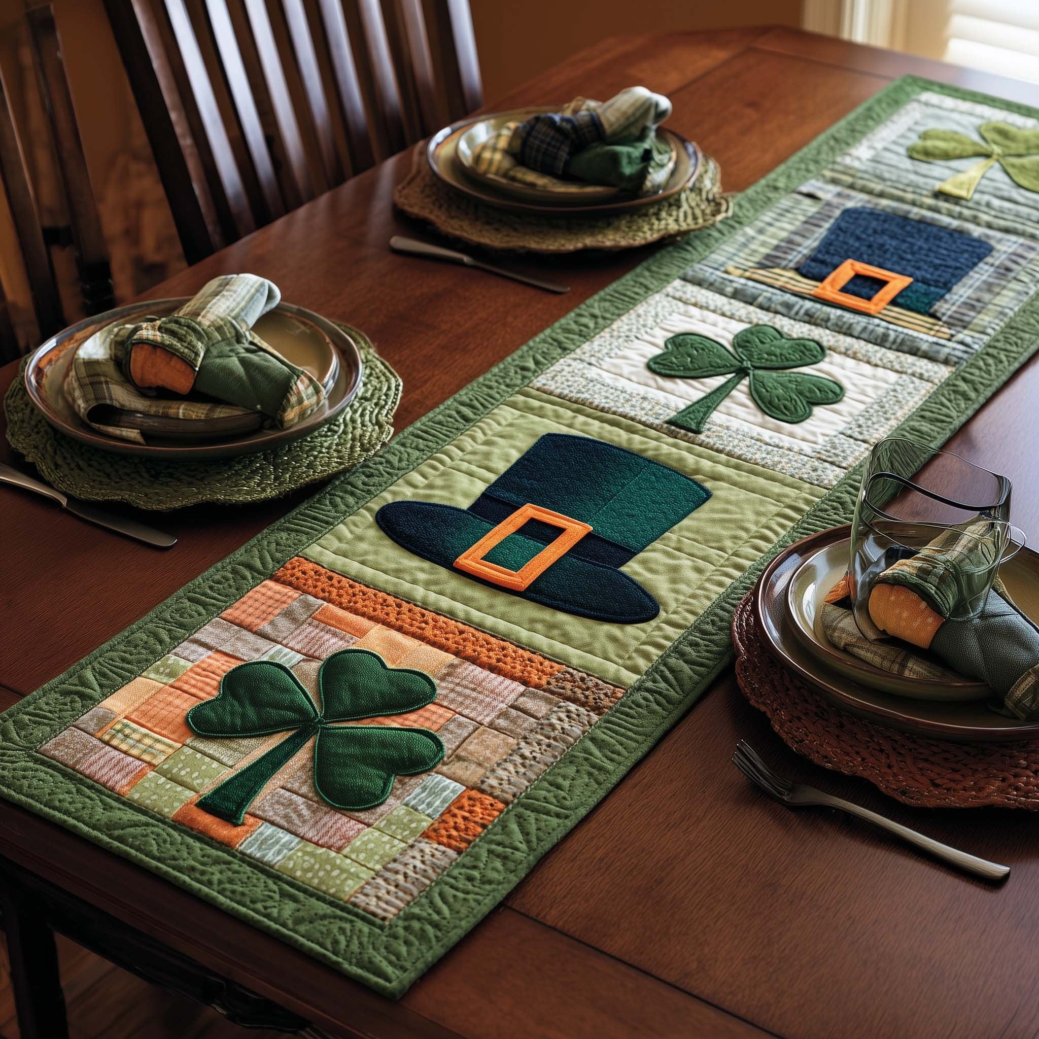 Leprechaun Hat and Shamrock Blocks Table Runner