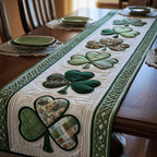 Patterned Shamrocks on White Table Runner