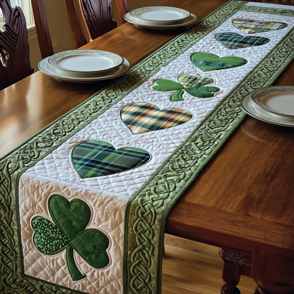 Shamrocks in Green and Plaid Table Runner