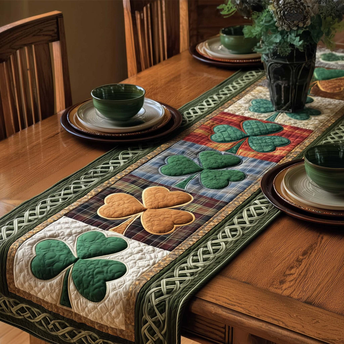 Shamrocks in Plaid Quilt Blocks Table Runner