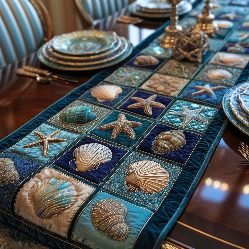 Shell Blocks in Deep Teal Table Runner