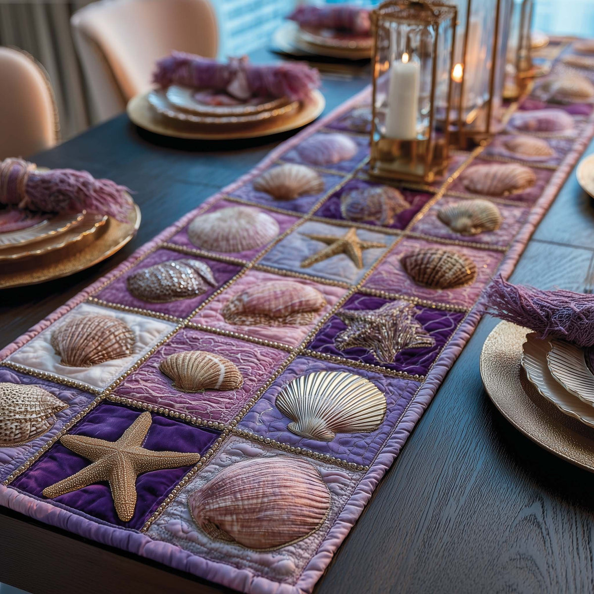 Shell Blocks in Lilac and Mauve Table Runner