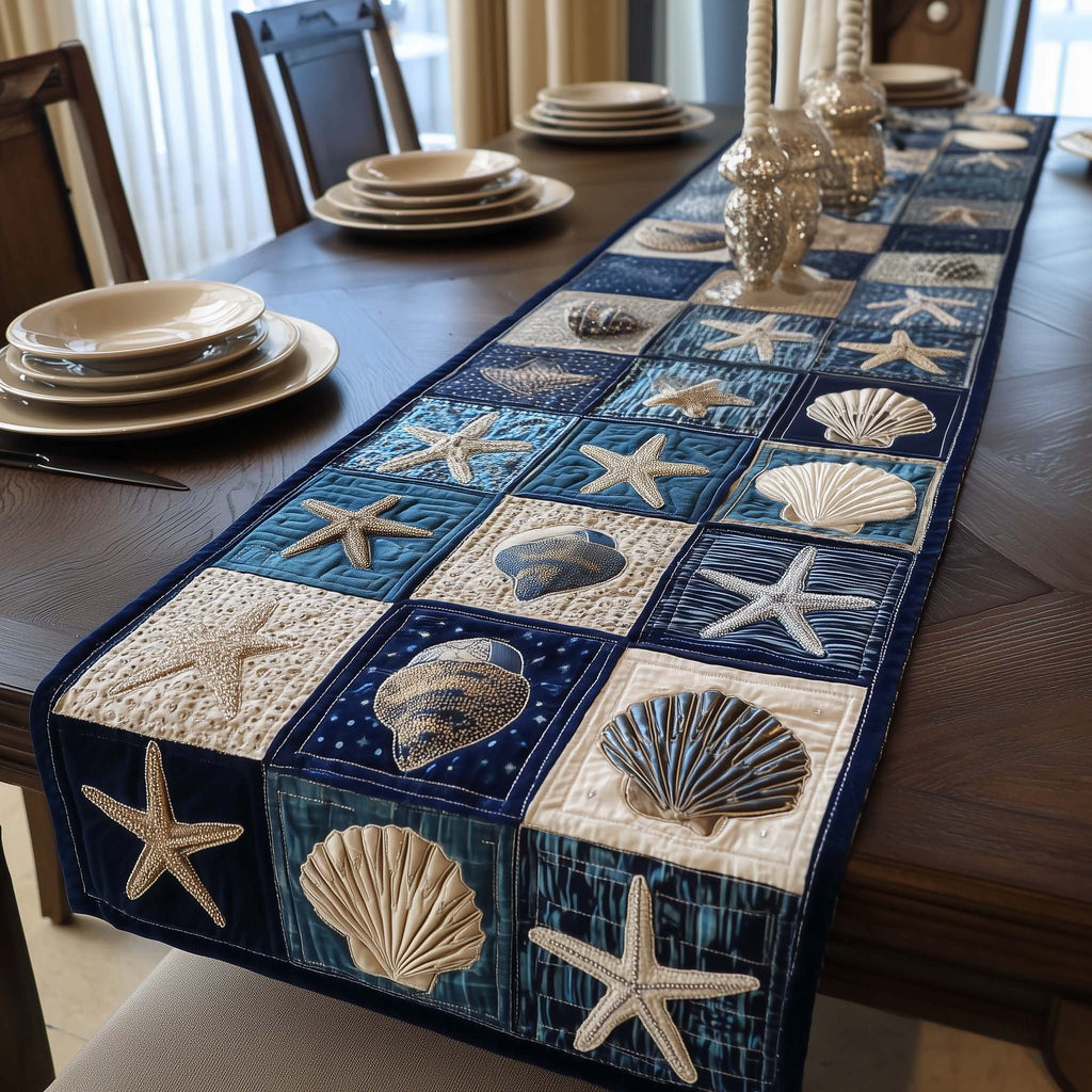 Shell Blocks on Navy Denim Table Runner