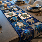 Turtle Squares on Deep Blue Table Runner