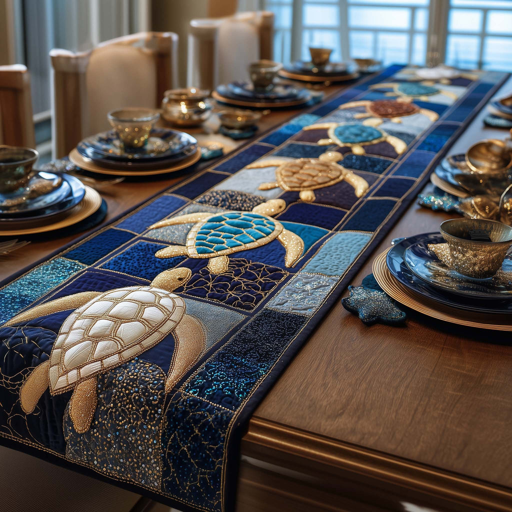 Cream and Navy Turtle Blocks Table Runner