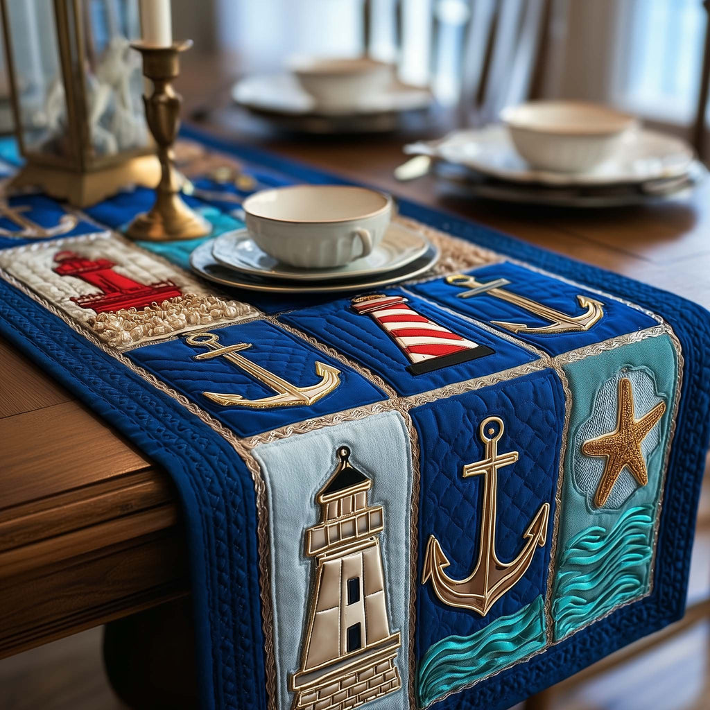 Anchors and Lighthouse on Blue Table Runner