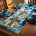 Cross on Blue Starburst Quilt Table Runner