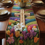 Cross with Easter Eggs and Lilies Table Runner