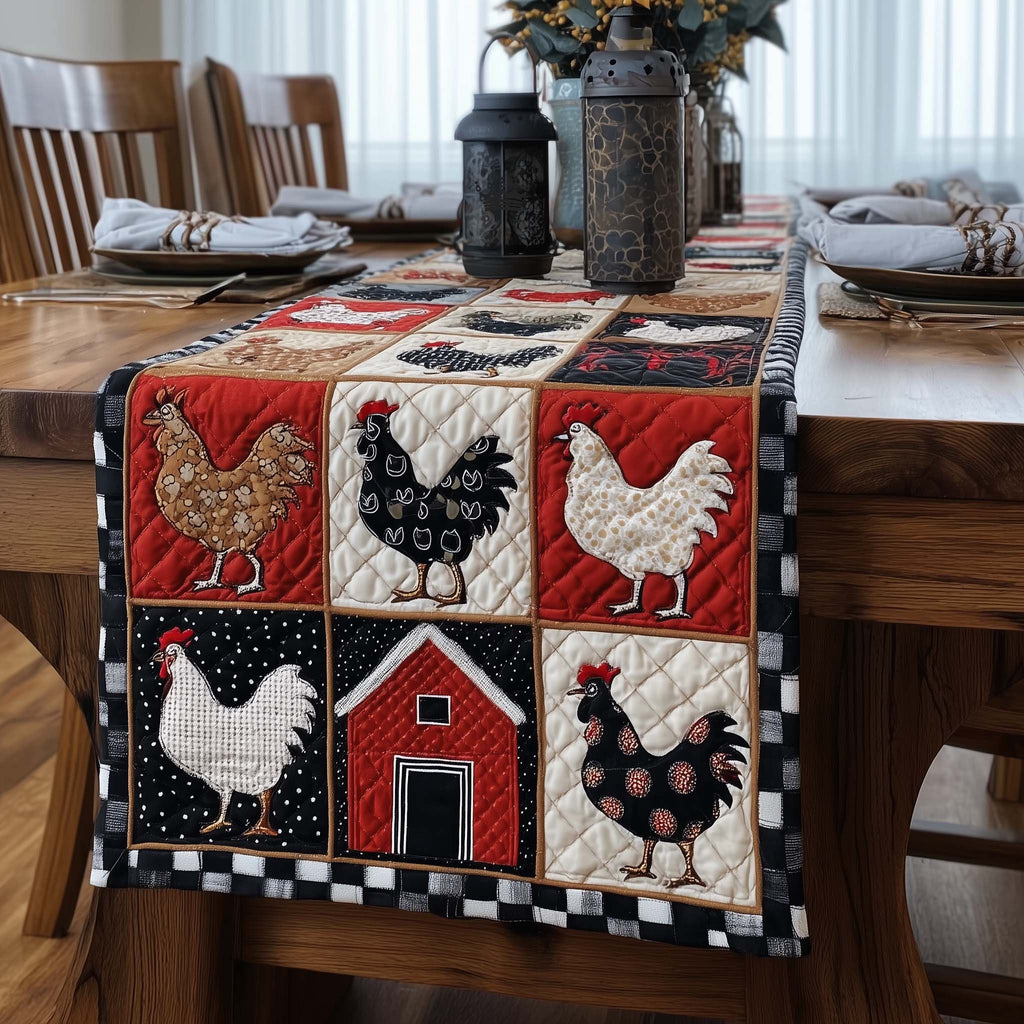 Chickens and Red Barn Blocks Table Runner