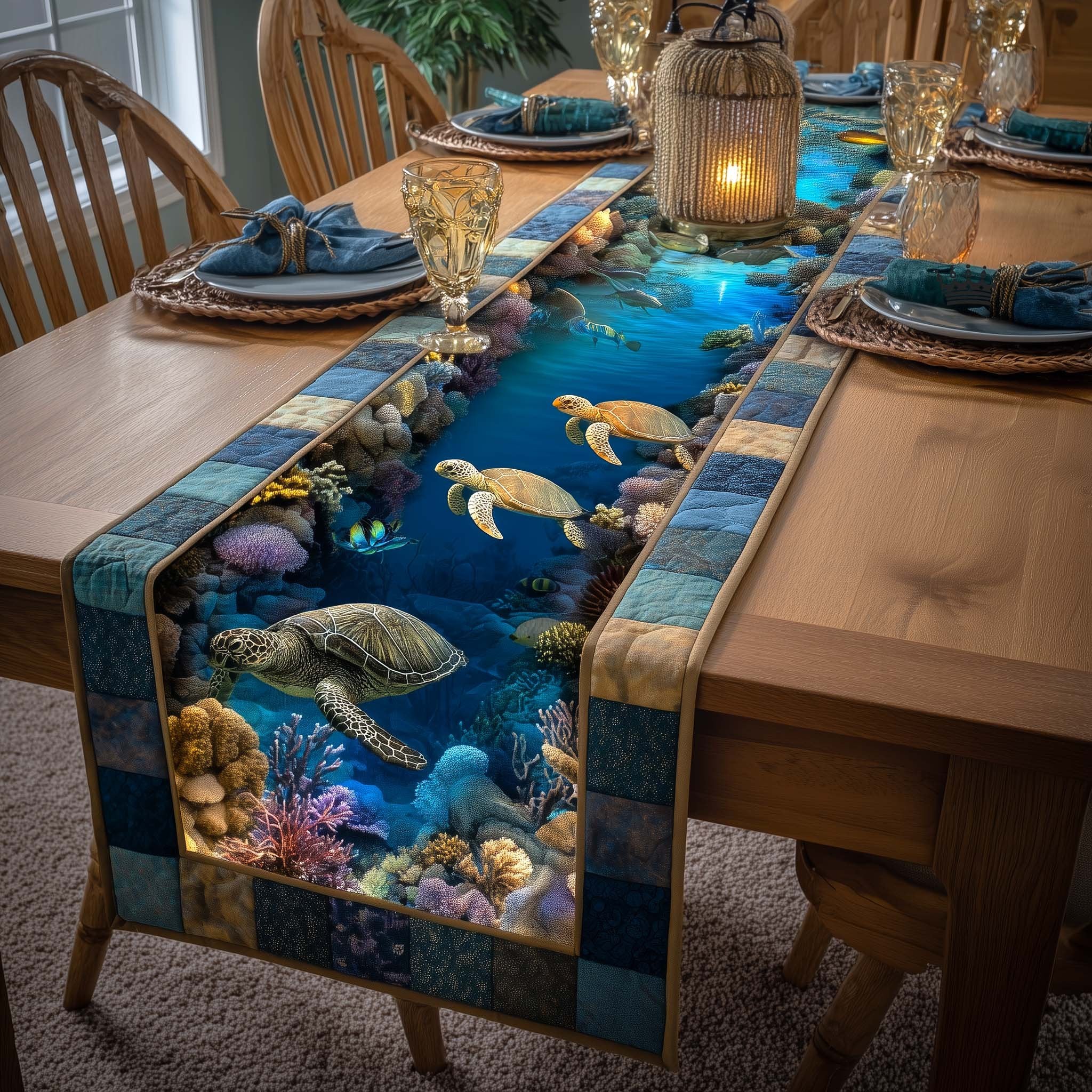Turtles Over the Coral Reef Table Runner