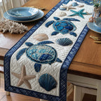 Blue Turtles and Shells on Cream Table Runner