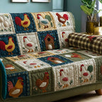 Chickens and Birdhouse on Blue Patches Sofa Cover