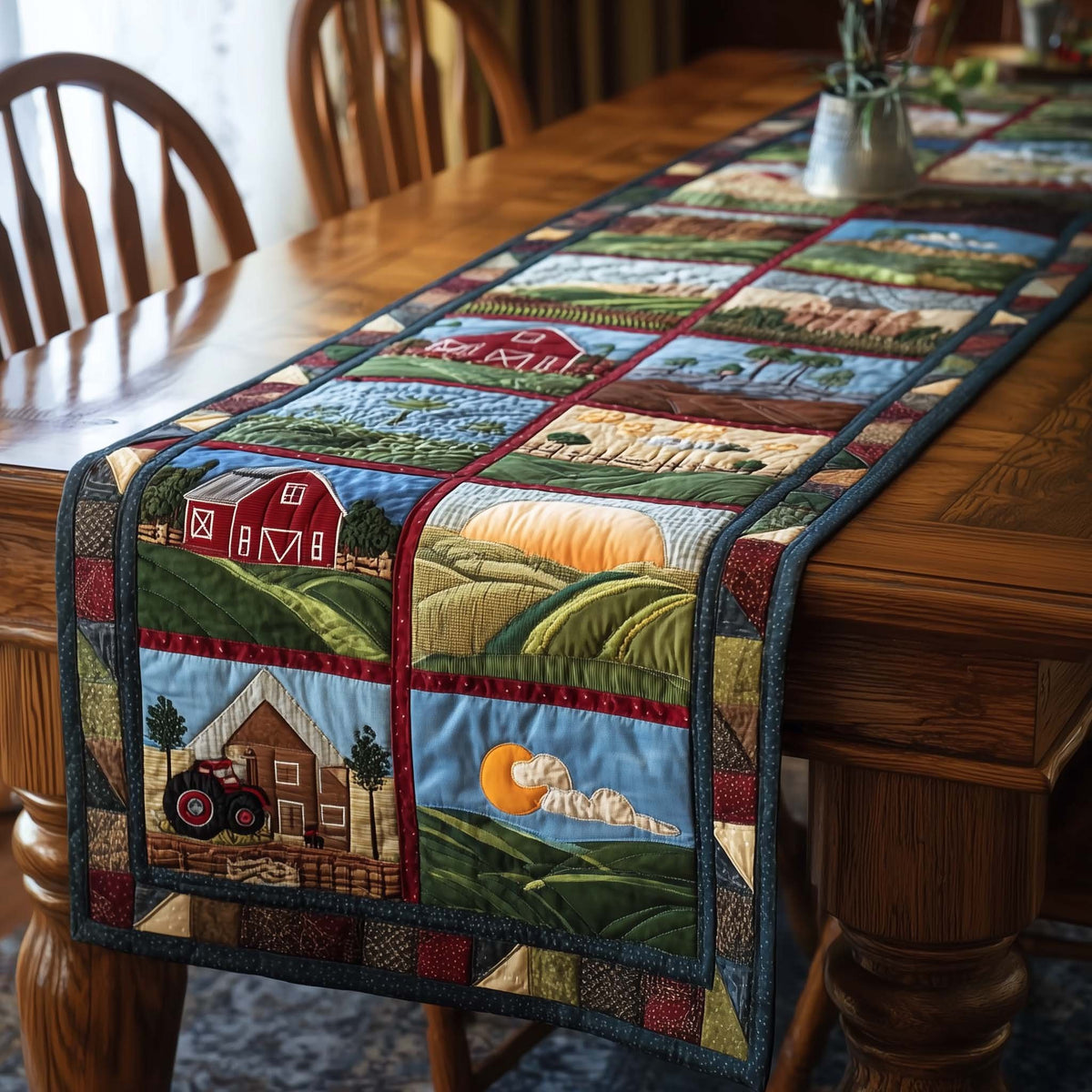 Farm Blocks with Tractor and Barn Table Runner