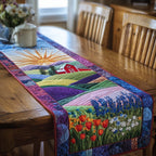 Red Barn Above Tulip Fields Table Runner