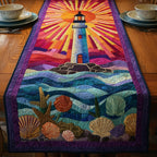 Lighthouse with Sun Rays and Shells Table Runner