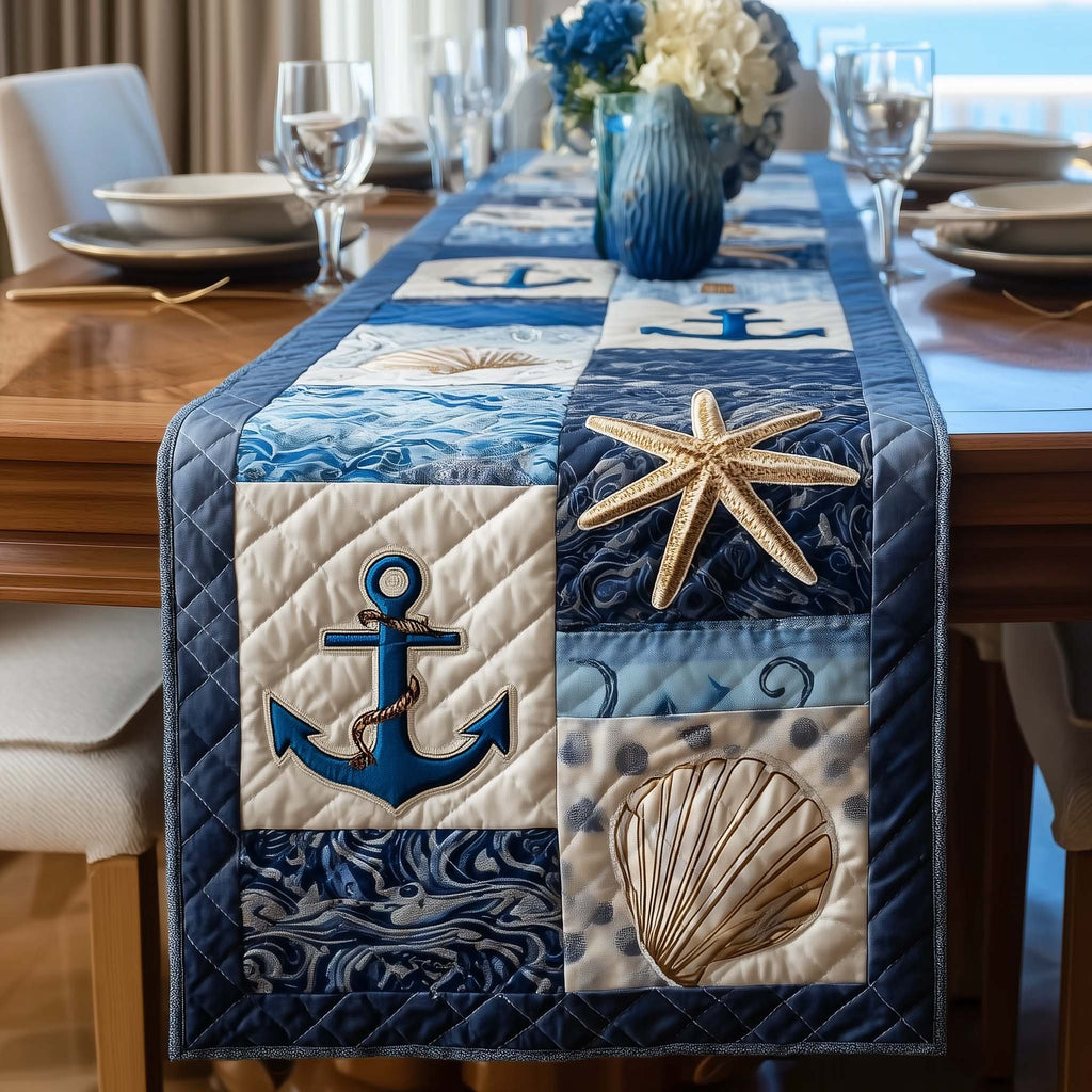 Anchors and Starfish in Blue Blocks Table Runner