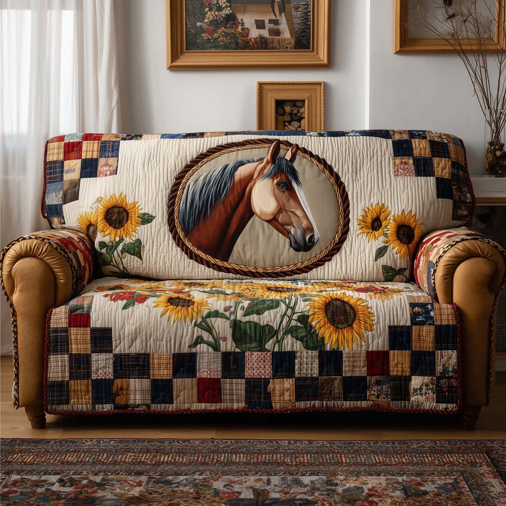 Horse Portrait Framed by Sunflowers Sofa Cover