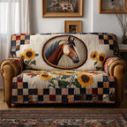 Horse Portrait Framed by Sunflowers Sofa Cover
