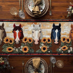 Three Horse Heads with Sunflowers Table Runner