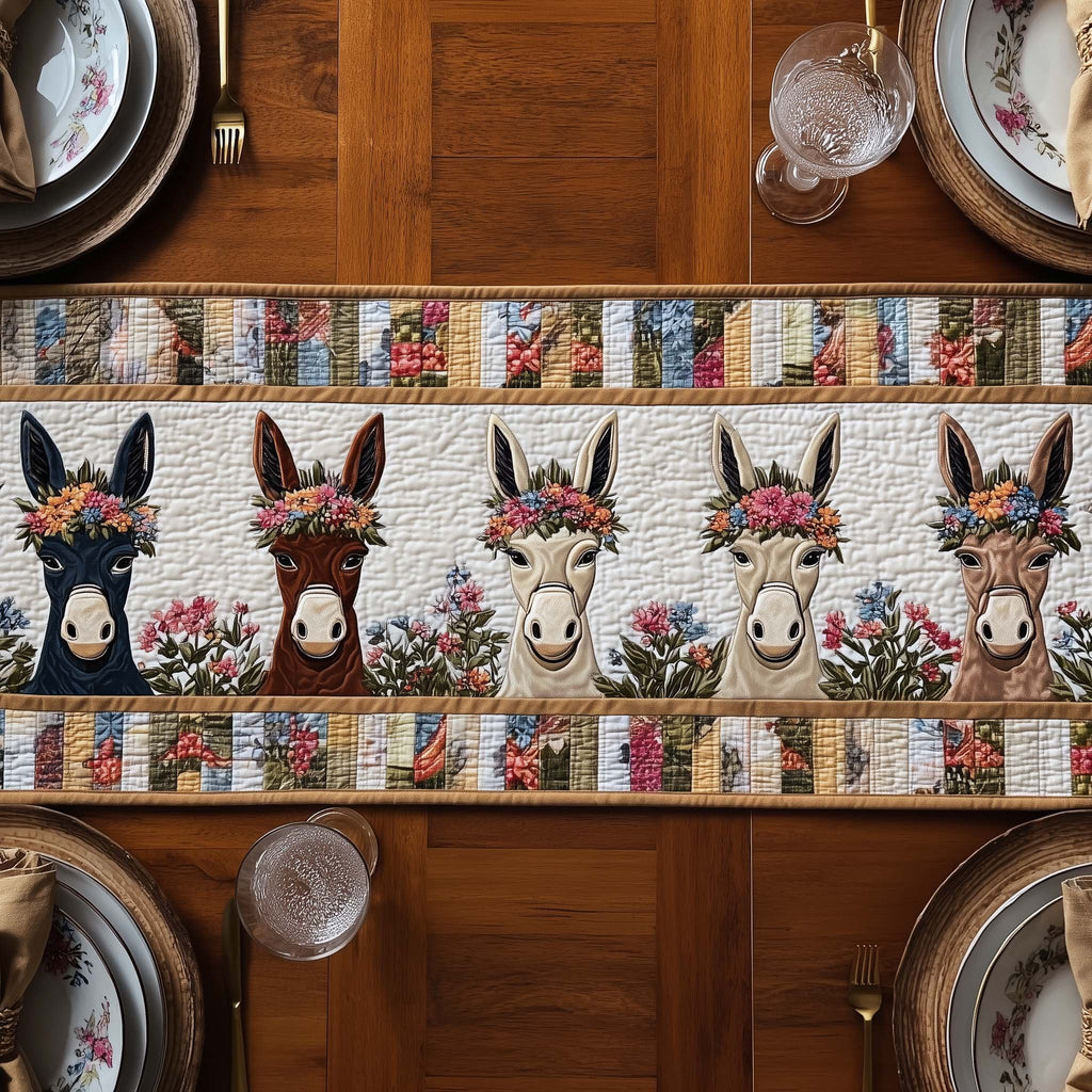 Donkeys with Flowers on Cream Table Runner