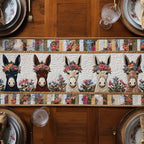 Donkeys with Flowers on Cream Table Runner