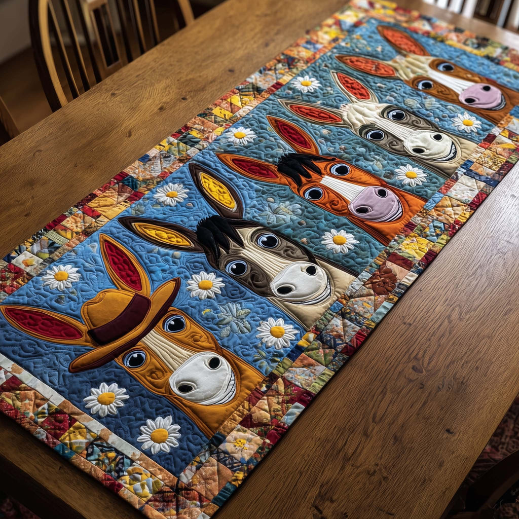 Donkeys in Hats with Daisies Table Runner