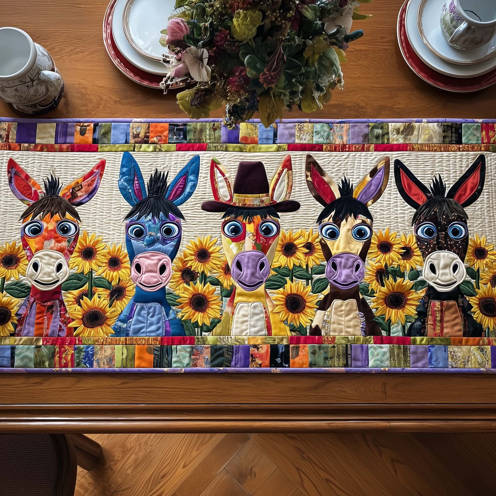 Colorful Donkeys with Sunflowers Table Runner