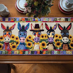 Colorful Donkeys with Sunflowers Table Runner