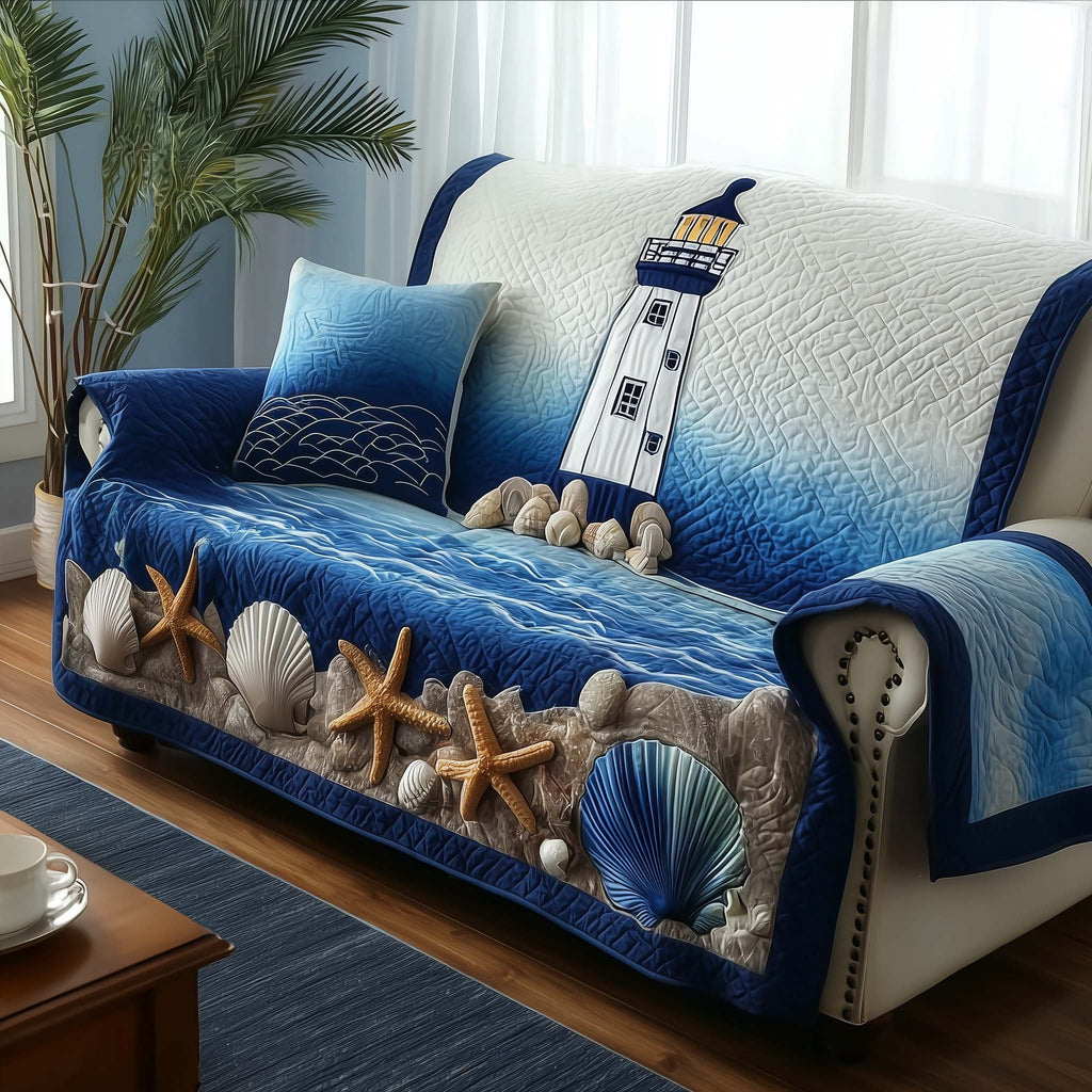 Lighthouse Above Shells and Starfish Sofa Cover