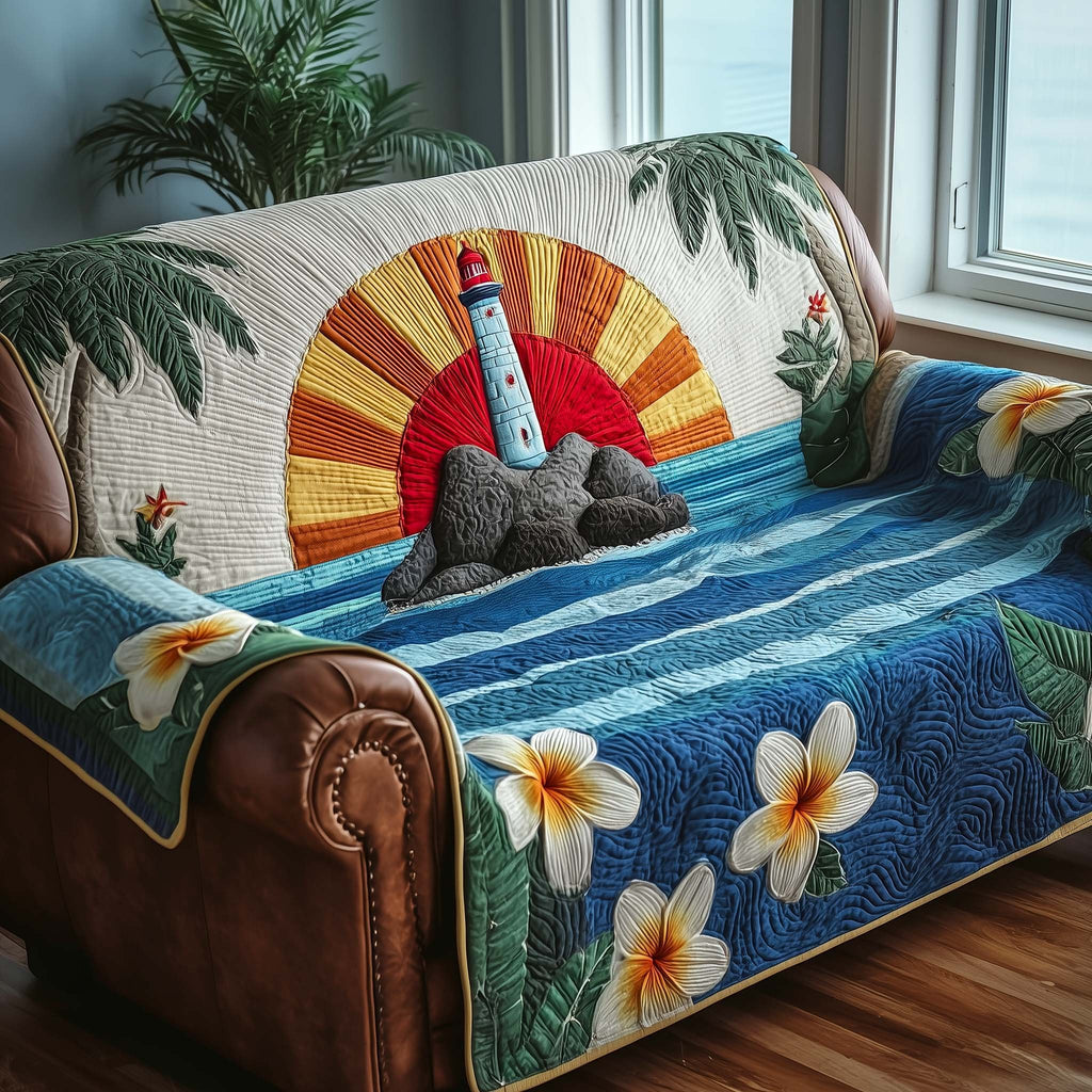 Lighthouse Sunburst with Plumeria Sofa Cover