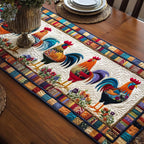 Roosters Among Garden Flowers Table Runner
