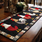 Chickens on Black with Red Trim Table Runner