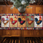 Roosters in Olive and Red Blocks Table Runner