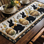 Black Rabbits and Gold Eggs on Navy Table Runner