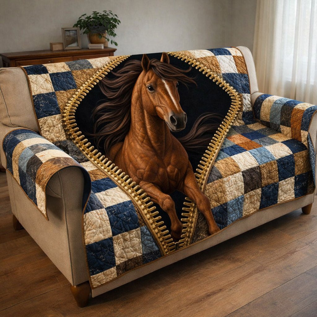 Brown Horse Bursting Through the Quilt Sofa Cover