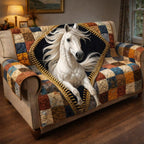 White Horse Bursting Through the Quilt Sofa Cover