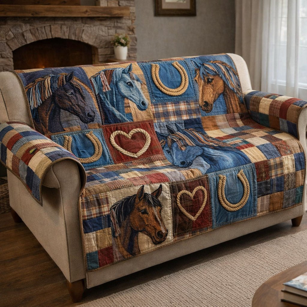 Horses with Horseshoes and Hearts Sofa Cover