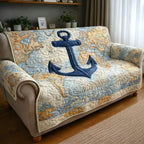 Navy Anchor on an Old Sea Map Sofa Cover