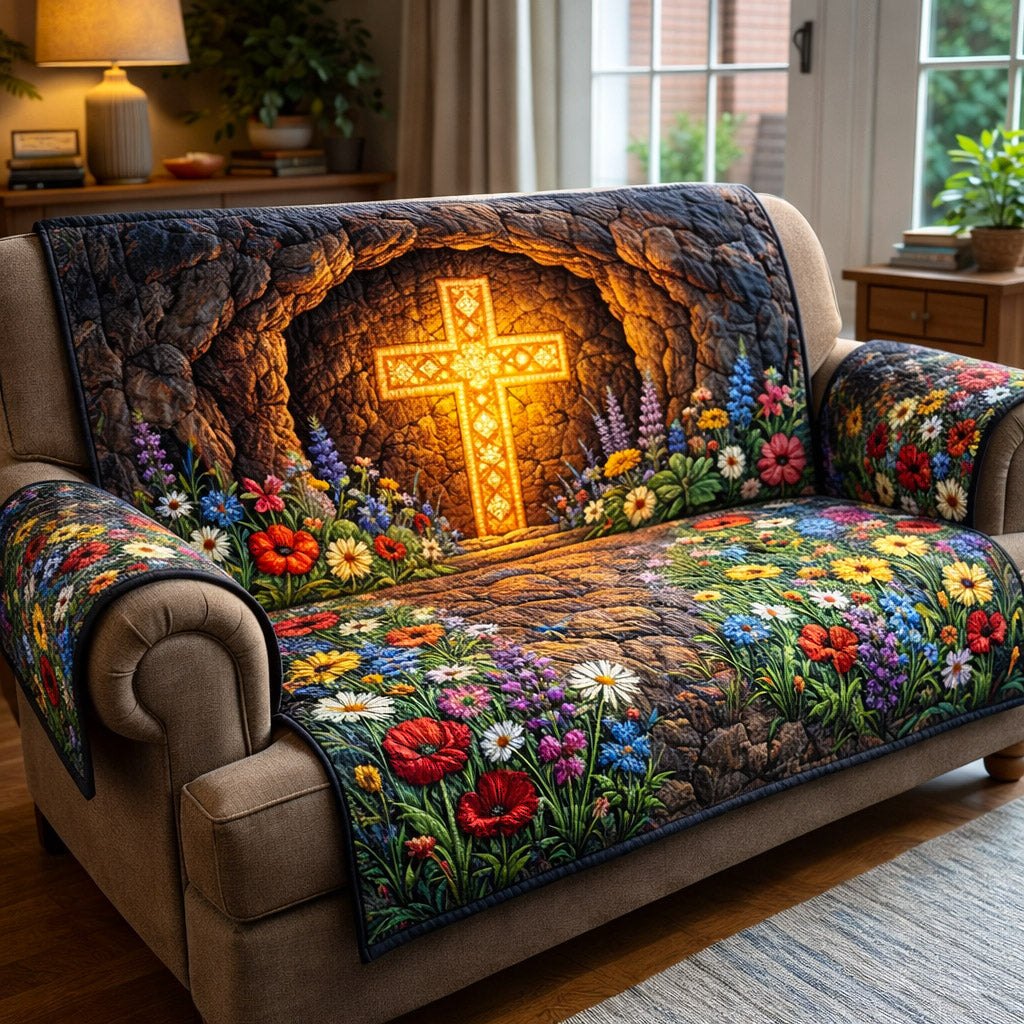 Glowing Cross in the Stone Cave Sofa Cover