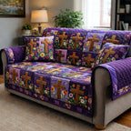 Crosses on Purple and Gold Patches Sofa Cover